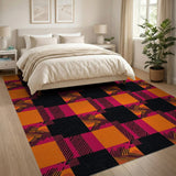 Vibrant Orange Pink Black Plaid Area Rug