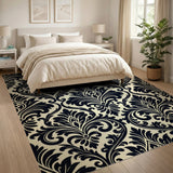 Floral Vintage Elegant Black Damask Area Rug