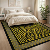 Gold Labyrinth Maze Area Rug with Greek Key Border