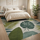 Monstera Leaf Green Area Rug on Cream