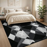 Modern Black White Geometric Diamond Rug