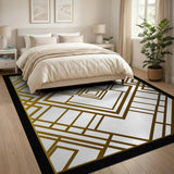 Gold Art Deco Lattice Geometric Rug