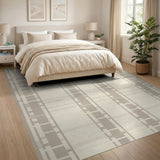 Beige and Neutral Modern Beige Geometric Stripe Area Rug