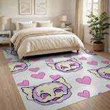 Kawaii Winged Cat Hearts Area Rug