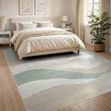 Serene Wavy Beige Teal Abstract Area Rug