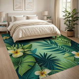 Lush Green Monstera and Plumeria Leaf Rug