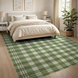 Green Gingham Checkered Rustic Farmhouse Area Rug