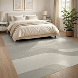 Modern Curved Beige Grey Abstract Area Rug