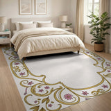 Ornate Gold Pink Floral Frame Area Rug