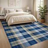 Blue and Teal Geometric Modern Navy Blue Plaid Area Rug