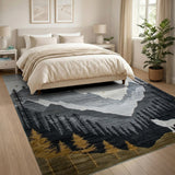Moonlit Wolf Howling in Mountain Peaks Rug
