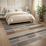 Brown Tan Horizontal Striped Geometric Area Rug