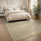 Beige and Neutral Beige Grid Geometric Area Rug
