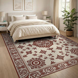 Beige and Neutral Ivory Terracotta Floral Persian Area Rug