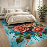 Watercolor Peach Roses Bouquet Area Rug