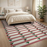 Festive Holly Berry Red Stripe Area Rug