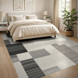 Black and White Modern Geometric Black Stripe Area Rug