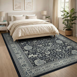 Black White Floral Persian Area Rug