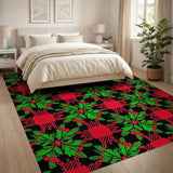 Vibrant Green Holly Leaf Red Berry Geometric Rug