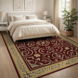 Elegant Burgundy Gold Ornate Persian Rug