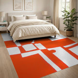 Bold Red White Geometric Abstract Area Rug