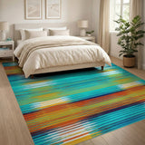 Vibrant Teal Orange Striped Geometric Area Rug