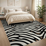 ODIKA Modern Abstract Wave Washable Area Rug - Black & White Low Pile Non-Slip Carpet