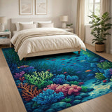 Blue and Teal Vibrant Coral Reef Fish Underwater Area Rug