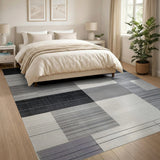 Geometric Block Black White Area Rug