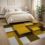Layered Geometric Yellow Brown Area Rug