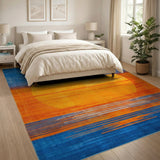 Geometric Sun Abstract Area Rug in Blue Orange