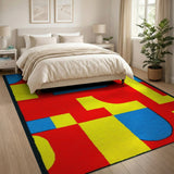 Bold Geometric Red Yellow Blue Area Rug