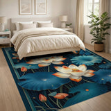 Teal Lotus Blossom Area Rug
