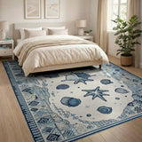 Blue Seashell Starfish Coastal Area Rug
