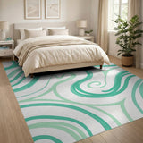 Mint Green Swirling Wave Abstract Area Rug