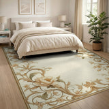 Ornate Peony Border Cream Area Rug