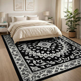 Traditional Persian Black and White Black White Persian Mandala Area Rug