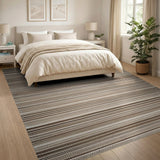 Brown Tan Horizontal Striped Woven Rug