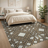 Cream Beige Geometric Lattice Area Rug