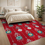 Festive Red Teal Ornament Hanging Rug