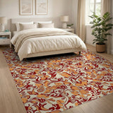 Intricate Orange Floral Swirl Area Rug