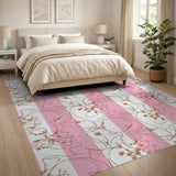 Pink Striped Floral Line Art Area Rug