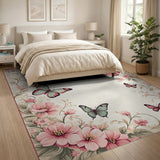 Vintage Pink Peony Butterfly Area Rug