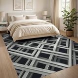 Geometric Lattice Area Rug Black White