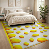 Vibrant Yellow Oval Texture Area Rug