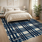 Navy Plaid Check Area Rug