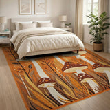 Boho Chic Whimsical Orange Mushroom Forest Area Rug