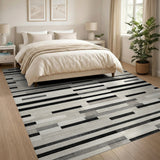 Modern Black White Geometric Stripe Black and White Area Rug