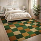 Distressed Vintage Checkered Green Orange Rug