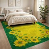 Sunflower Border Yellow Area Rug Green Frame